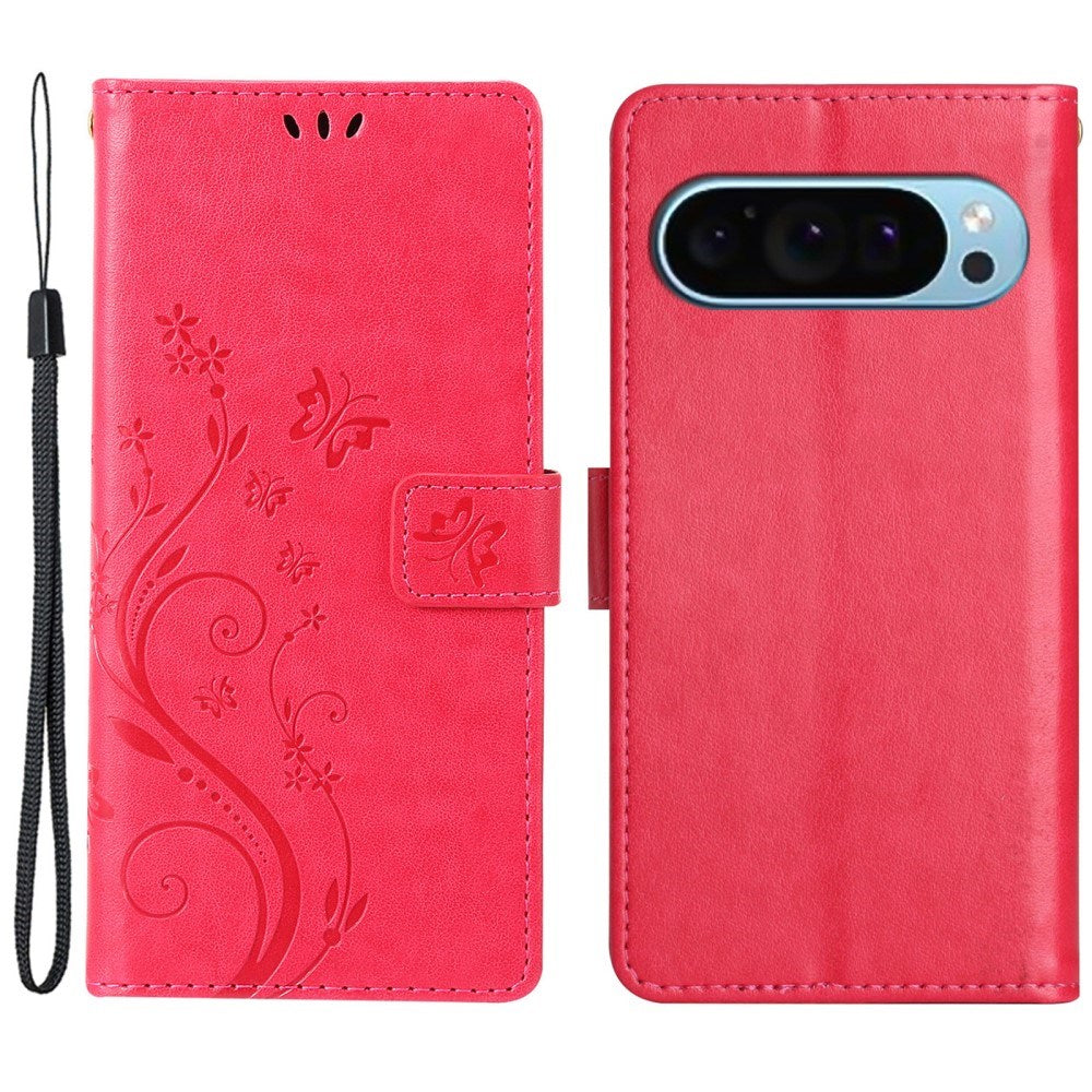 EIDERWOOD Google Pixel 9 / 9 Pro Butterfly Leather Flip Cover m. Lommebok - Rød