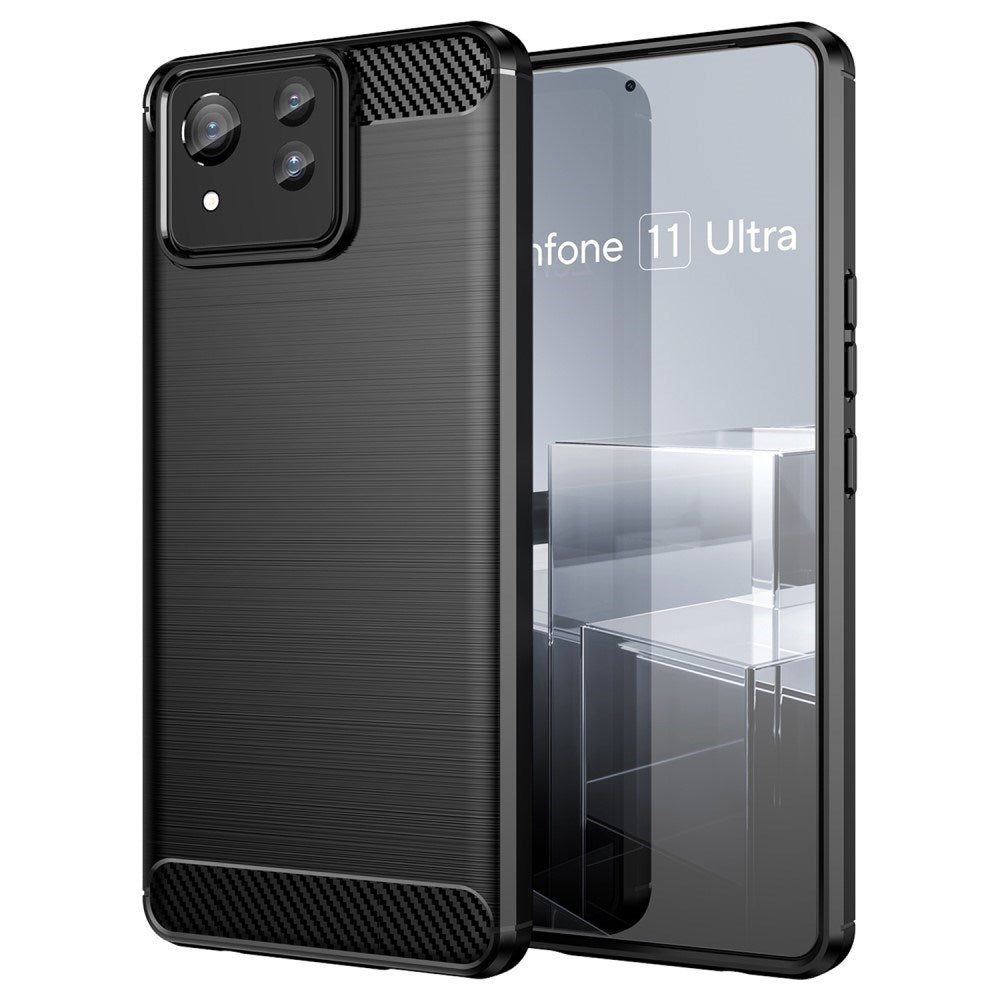 EIDERWOOD Asus Zenfone 11 Ultra børstet karbonfiber fleksibelt plastbakdeksel - svart