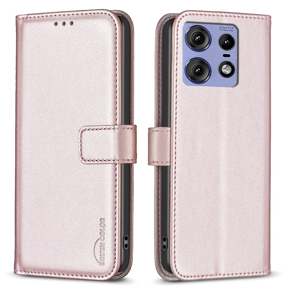 EIDERWOOD Motorola Edge 50 Pro flip-deksel i kunstskinn m. Stativfunksjon og kortholder - Rose Gold