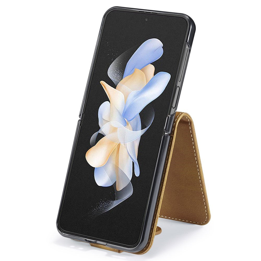 EIDERWOOD - Samsung Galaxy Z Flip7 FE / Flip6 Kunstlæder Flip Cover m. Kortholder & Ståfunktion - Lysebrun