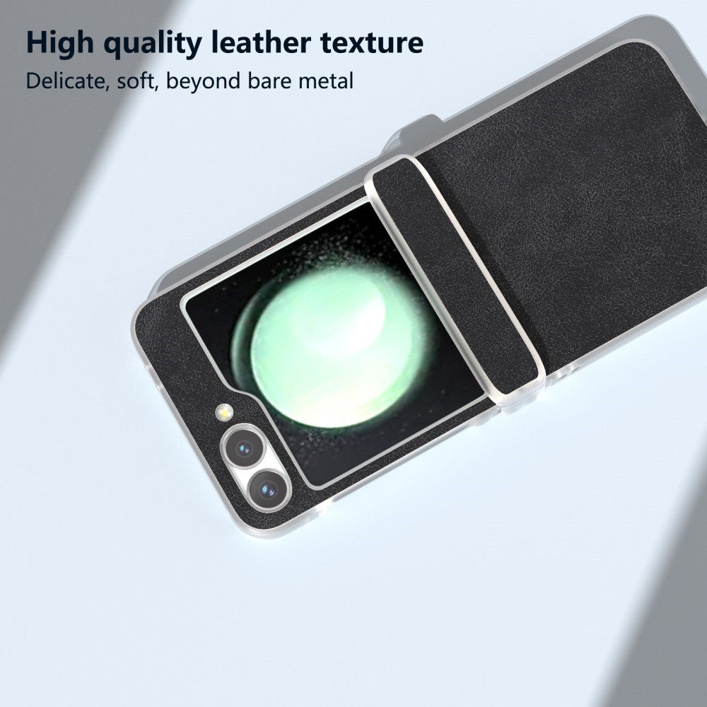 EIDERWOOD Samsung Galaxy Z Flip7 FE / Flip6 Læderbetrukket Plastik Bagside Cover - Sort