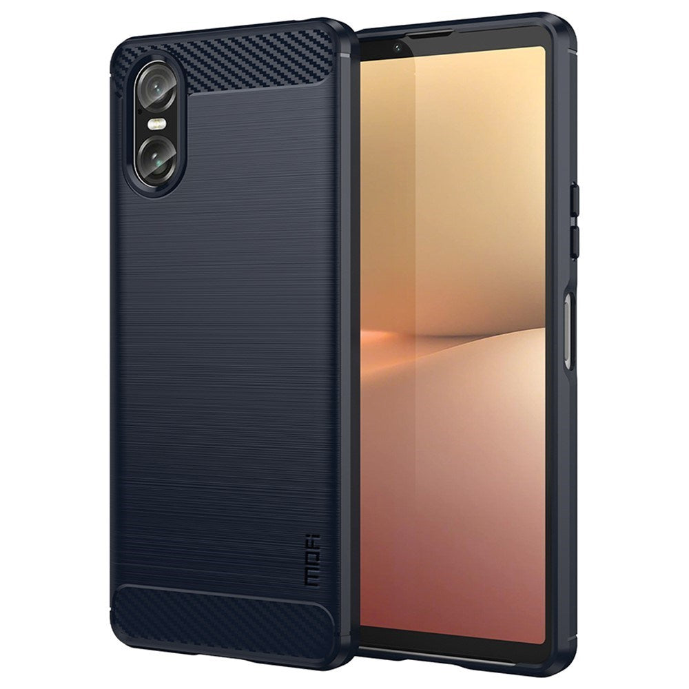 Sony Xperia 10 VI Mofi børstet karbonfiber fleksibelt plastbakdeksel - blå