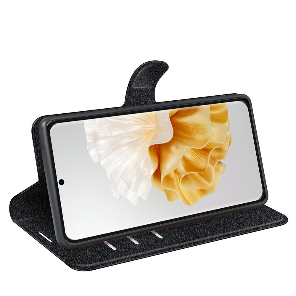 Huawei Pura 70 - EIDERWOOD Faux Leather Flip Cover m. Kortholder og stativfunksjon - svart