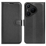 Huawei Pura 70 Pro / 70 Pro+ (Pluss) - EIDERWOOD Faux Leather Flip Cover m. Kortholder og stativfunksjon - svart