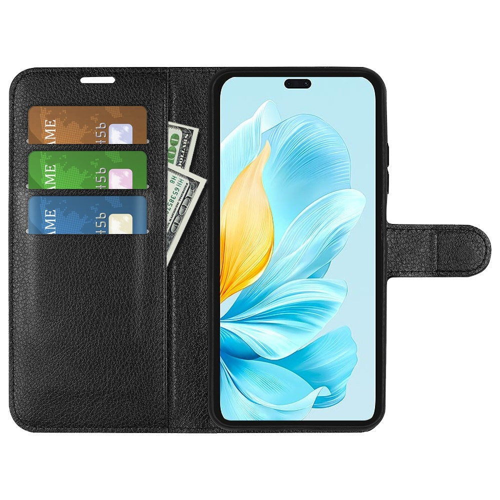Honor 200 Lite - EIDERWOOD Faux Leather Flip Cover m. Kortholder og stativfunksjon - svart