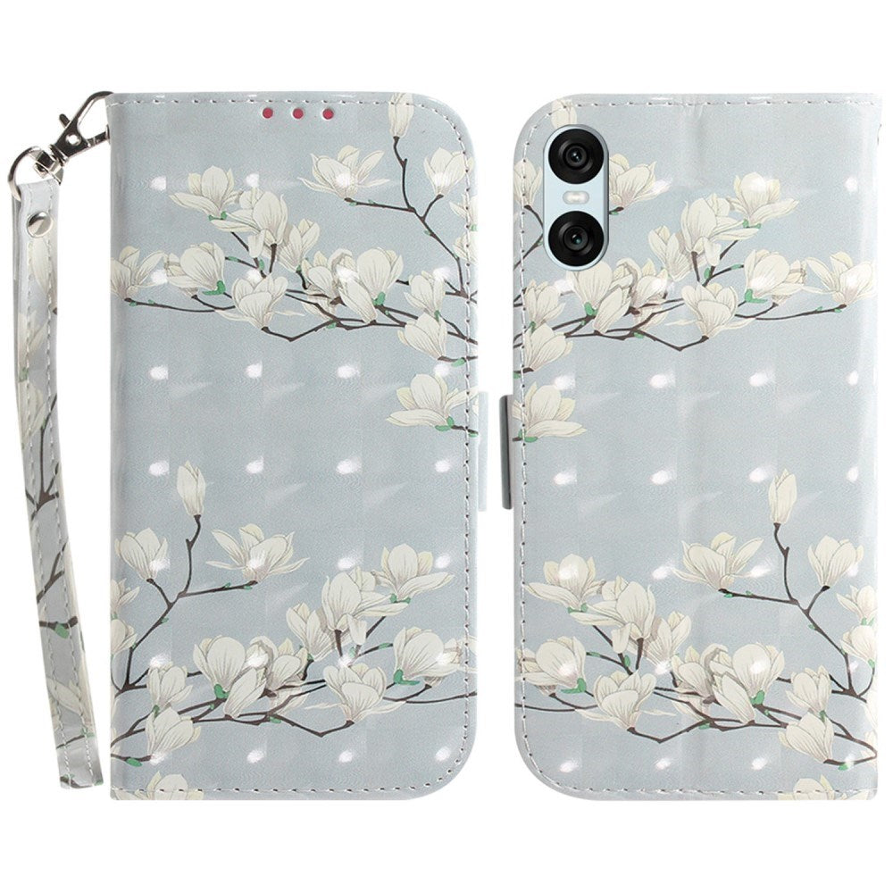 EIDERWOOD Sony Xperia 5 VI Leather Flip Cover m. Veske og stropp - Magnolia blomster