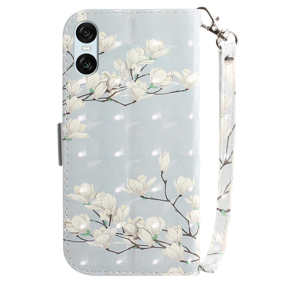 EIDERWOOD Sony Xperia 5 VI Leather Flip Cover m. Veske og stropp - Magnolia blomster
