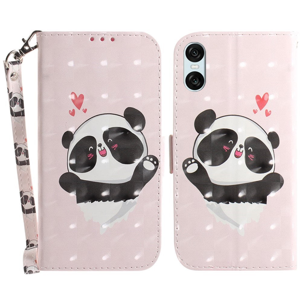 EIDERWOOD Sony Xperia 5 VI Leather Flip Cover m. Lommebok og stropp - Happy Panda