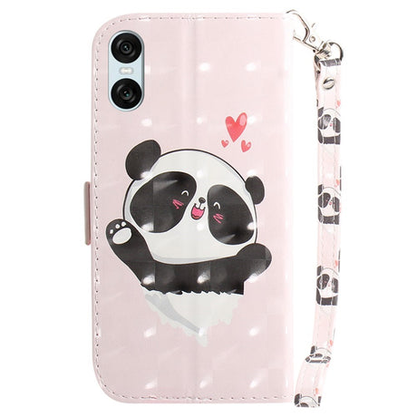 EIDERWOOD Sony Xperia 5 VI Leather Flip Cover m. Lommebok og stropp - Happy Panda