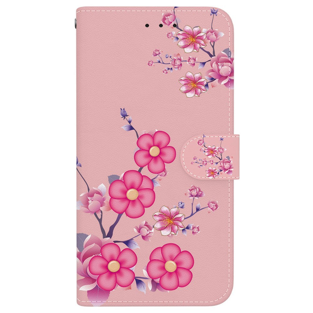 EIDERWOOD iPhone 16e Flip-deksel i kunstskinn m. Veske og stropp - Rosa med blomster