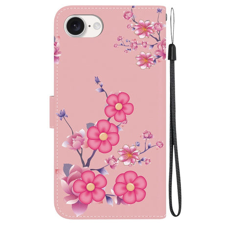 EIDERWOOD iPhone 16e Flip-deksel i kunstskinn m. Veske og stropp - Rosa med blomster