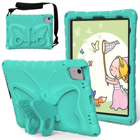 EIDERWOOD iPad Air 11" (2025 / 2024) Butterfly Kickstand Kids Cover m. skulderstropp - Mintgrønn