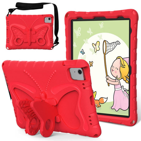 EIDERWOOD iPad Air 11" (2025 / 2024) Butterfly Kickstand Kids Cover m. Skulderstropp - Rød