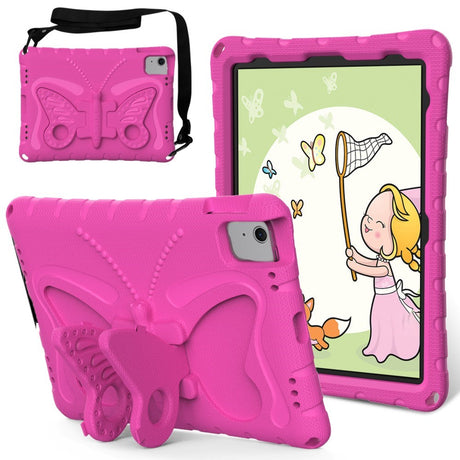 EIDERWOOD iPad Air 11" (2025 / 2024) Butterfly Kickstand Kids Cover m. Skulderstropp - Rosa