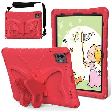 EIDERWOOD iPad Pro 11" (2024) Butterfly Kickstand Kids Cover m. skulderstropp - Rød