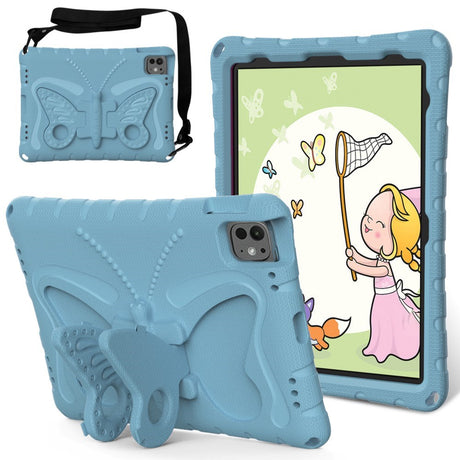 EIDERWOOD iPad Pro 11" (2024) Butterfly Kickstand Kids Cover m. skulderstropp - Lyseblå