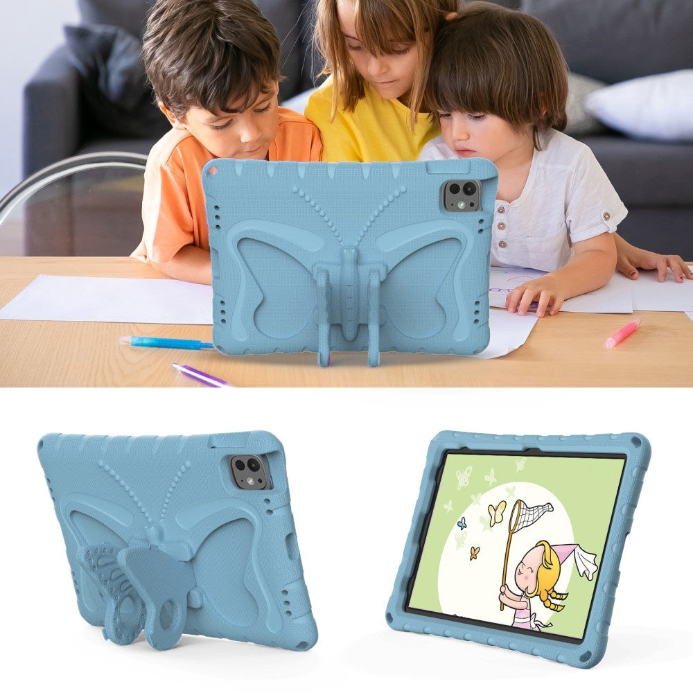 EIDERWOOD iPad Pro 11" (2025 / 2024) Butterfly Kickstand Børne Cover m. Skulderstrop - Lyseblå