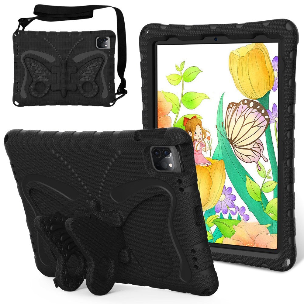 EIDERWOOD iPad Air (2025 / 2024) / Pro 13" (2025 / 2024) / Pro 12.9" (2022-2018) Butterfly Kickstand Børne Cover m. Skulderstrop - Sort