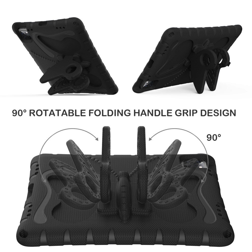 EIDERWOOD iPad Air (2025 / 2024) / Pro 13" (2025 / 2024) / Pro 12.9" (2022-2018) Butterfly Kickstand Børne Cover m. Skulderstrop - Sort