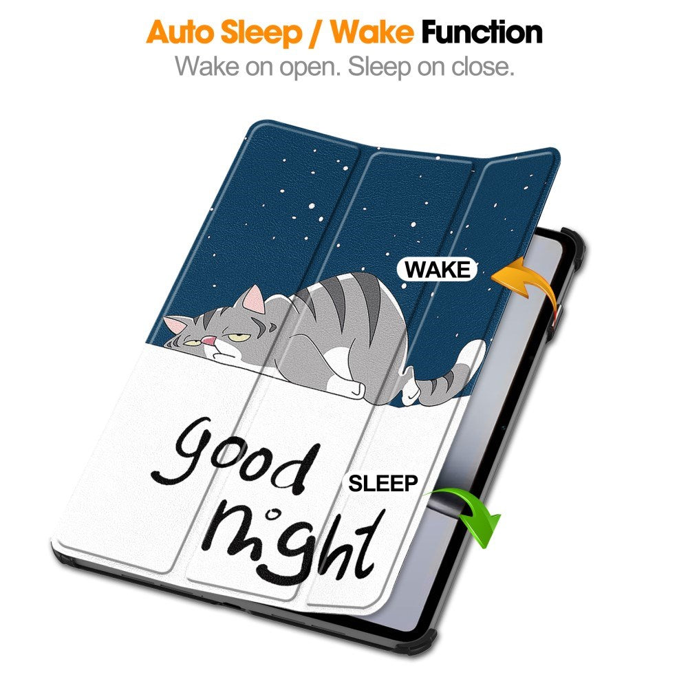 EIDERWOOD OnePlus Pad 2 Tri-Fold Faux Leather Flip Cover m. Søvnfunksjon - Kat