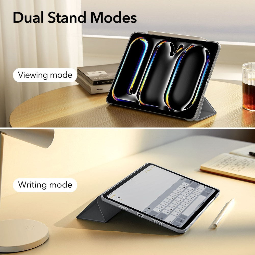 iPad Pro 13" (2024) ESR Tri-Fold Flip-deksel med plass til Apple Pencil - Grå