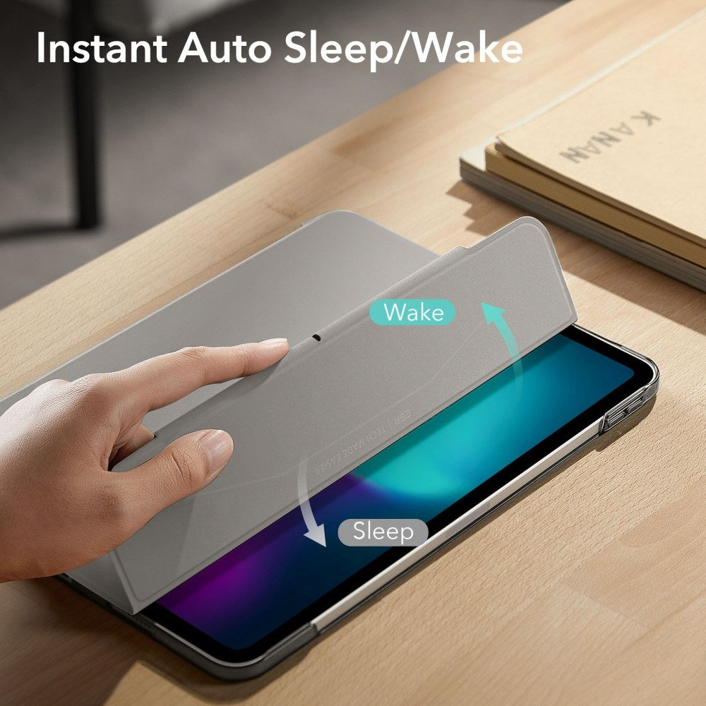 iPad Pro 13" (2024) ESR Tri-Fold Flip-deksel med plass til Apple Pencil - Grå