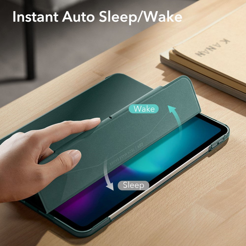 iPad Air 13 (2024) / Pro 12.9 (2022 / 2021) ESR Tri-Fold Flip Cover m. Plass til Apple Pencil - Grønn