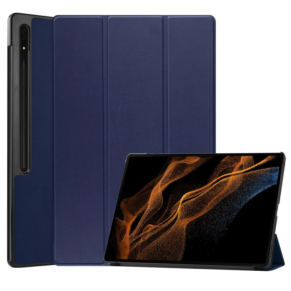 EIDERWOOD Samsung Galaxy Tab S10 Ultra Tri-Fold Leather Flip Cover m. Stativfunksjon - Blå