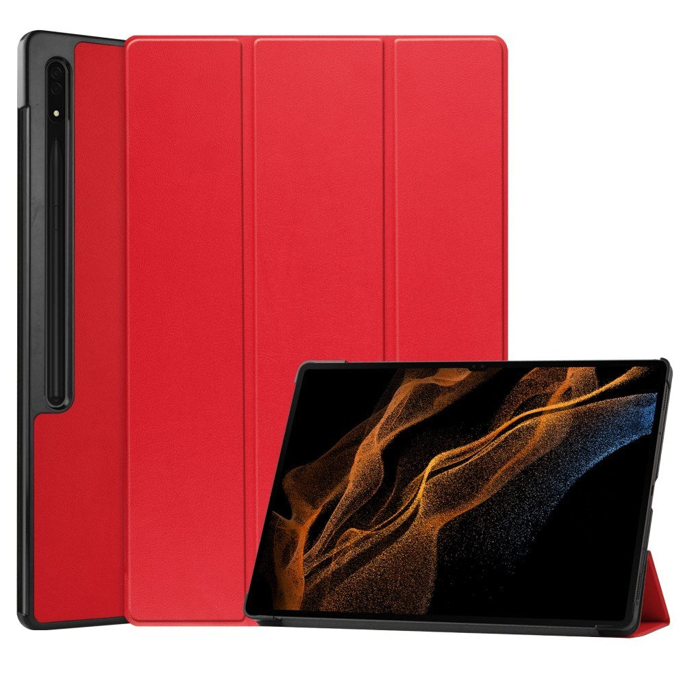 EIDERWOOD Samsung Galaxy Tab S10 Ultra Tri-Fold Leather Flip Cover m. Stativfunksjon - Rød