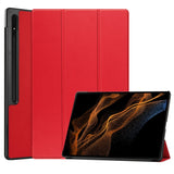 EIDERWOOD Samsung Galaxy Tab S10 Ultra Tri-Fold Leather Flip Cover m. Stativfunksjon - Rød