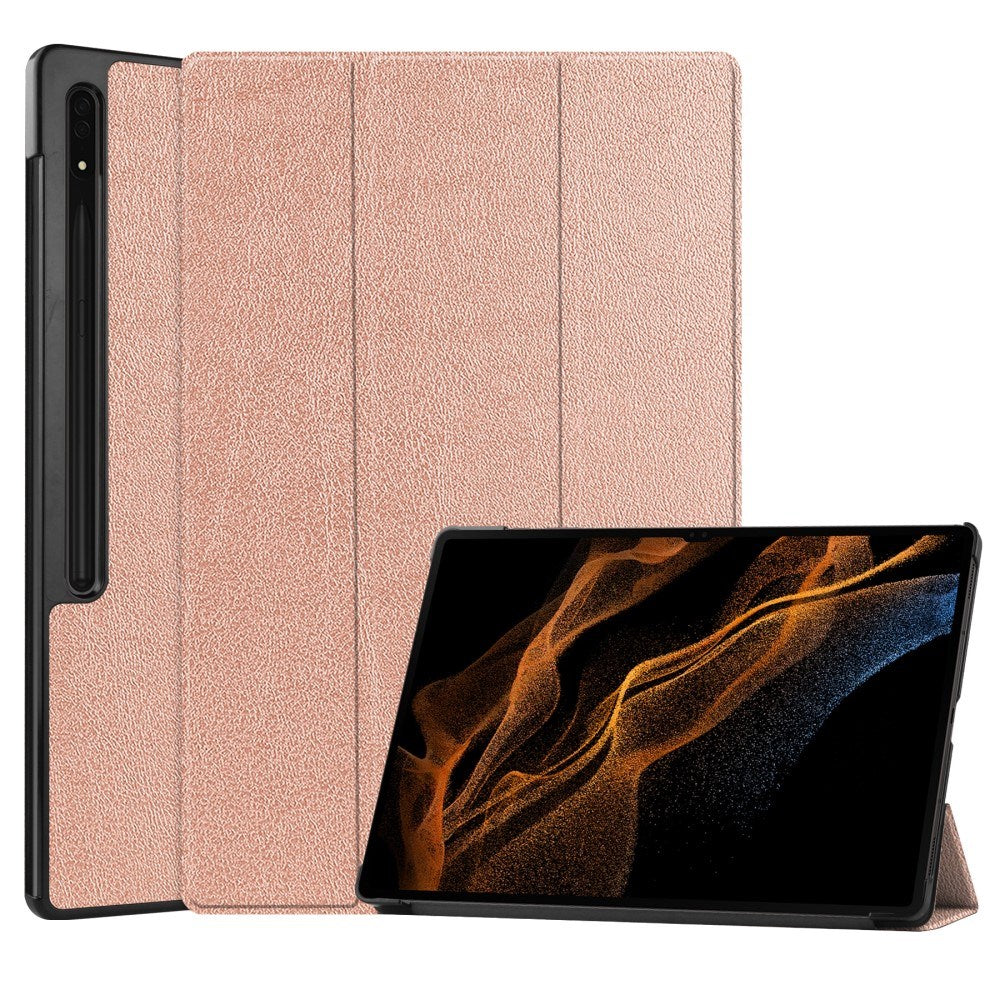 EIDERWOOD Samsung Galaxy Tab S10 Ultra Tri-Fold Leather Flip Cover m. Stativfunksjon - Rose gull