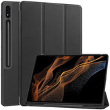 Samsung Galaxy Tab S10 Ultra Tri-Fold Leather Flip Cover m. Stativfunksjon &amp; blyantholder - Sort