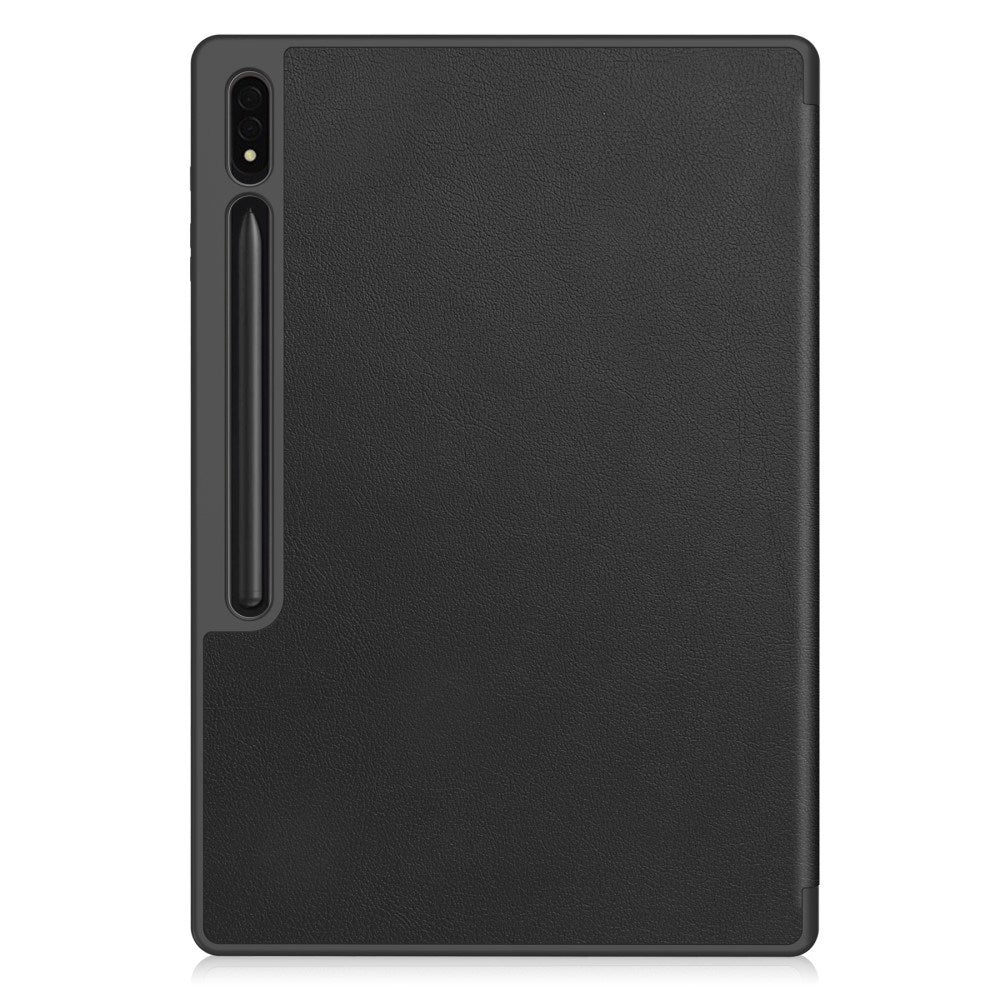 Samsung Galaxy Tab S10 Ultra Tri-Fold Leather Flip Cover m. Stativfunksjon &amp; blyantholder - Sort