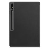 Samsung Galaxy Tab S10 Ultra Tri-Fold Leather Flip Cover m. Stativfunksjon &amp; blyantholder - Sort