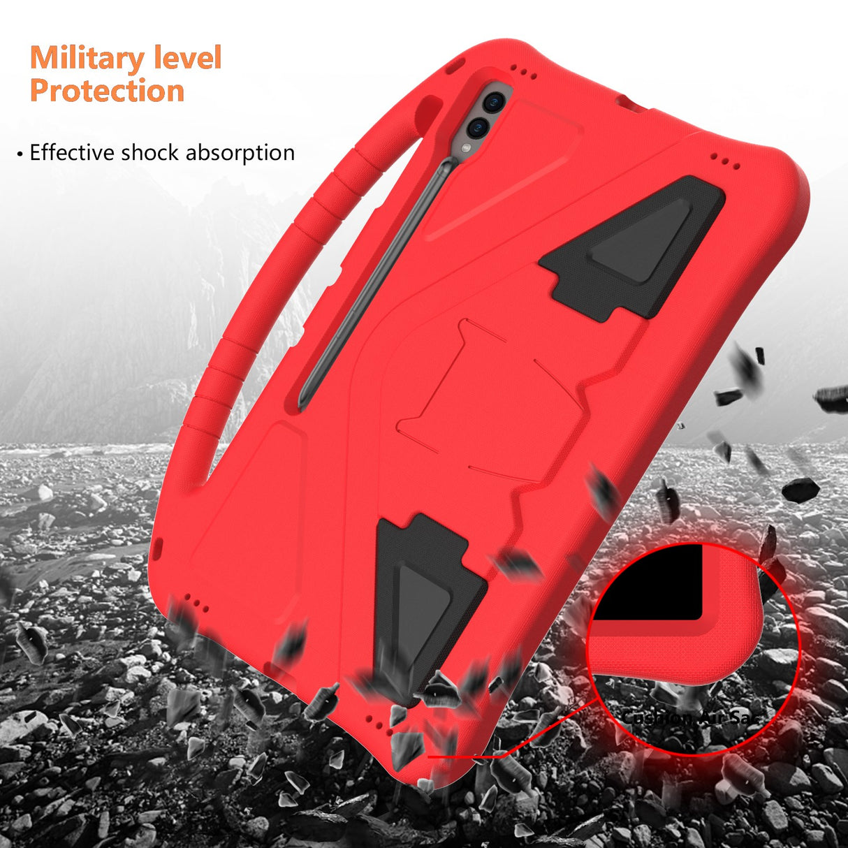 EIDERWOOD Barnevennlig deksel til Samsung Galaxy Tab S10 Ultra med støtte - rød