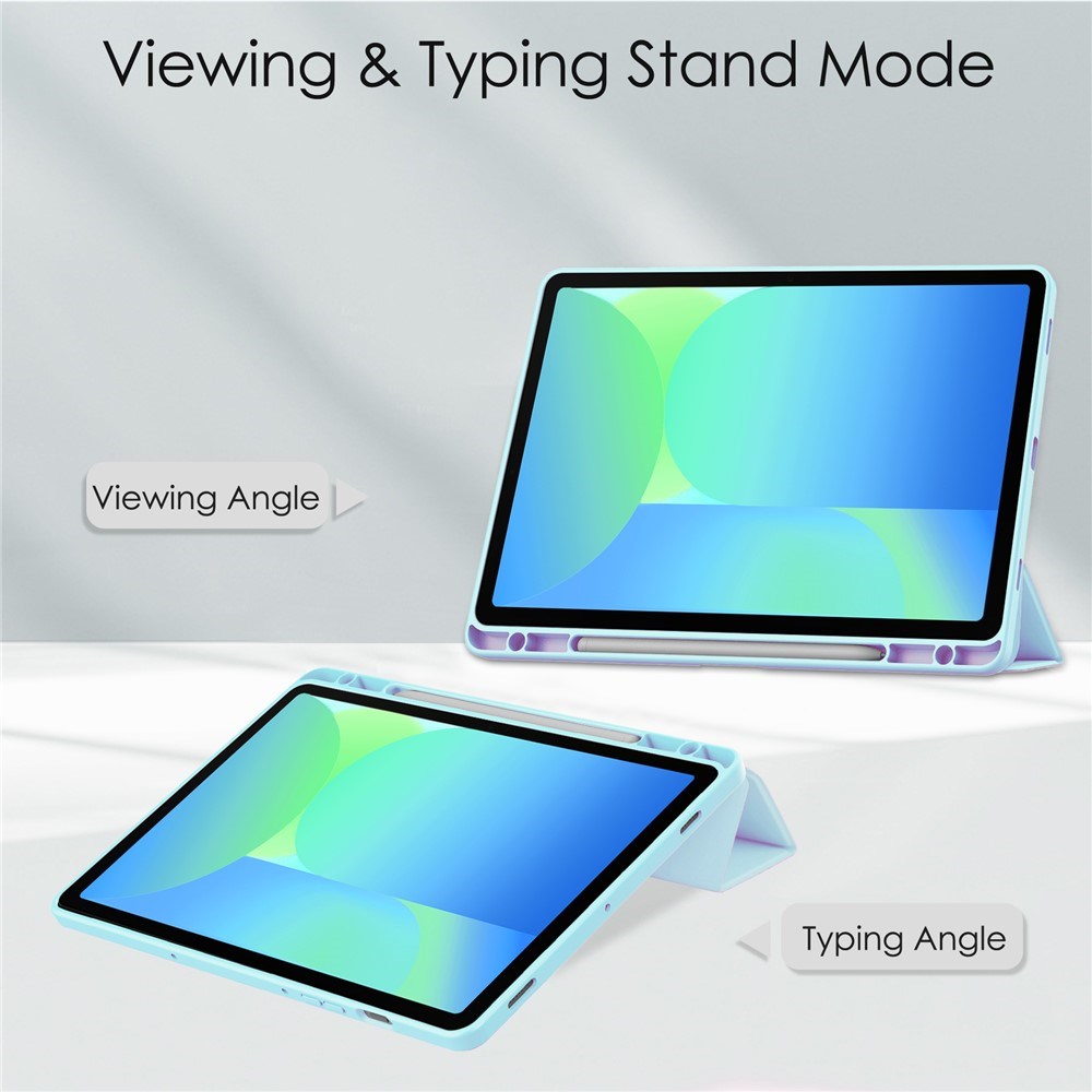 EIDERWOOD Samsung Galaxy Tab S10 Lite / S10 FE / S9 FE Tablet Flip Cover m. Ståfunktion & Stylus Pen-Holder - Gennemsigtig / Lyseblå