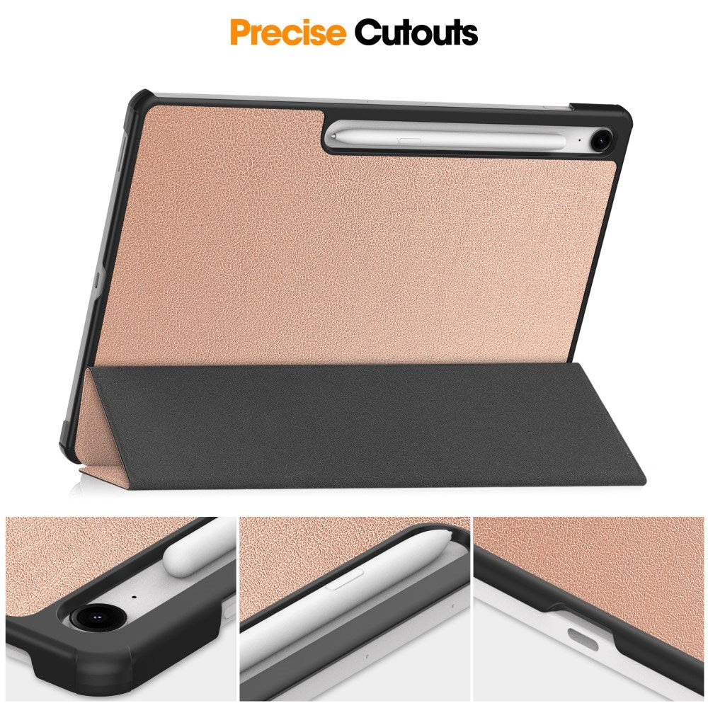 Samsung Galaxy Tab S10 FE+ (Plus) - EIDERWOOD Kunstlæder Flip Cover m. Ståfunktion & Pencil Holder - Rose Gold