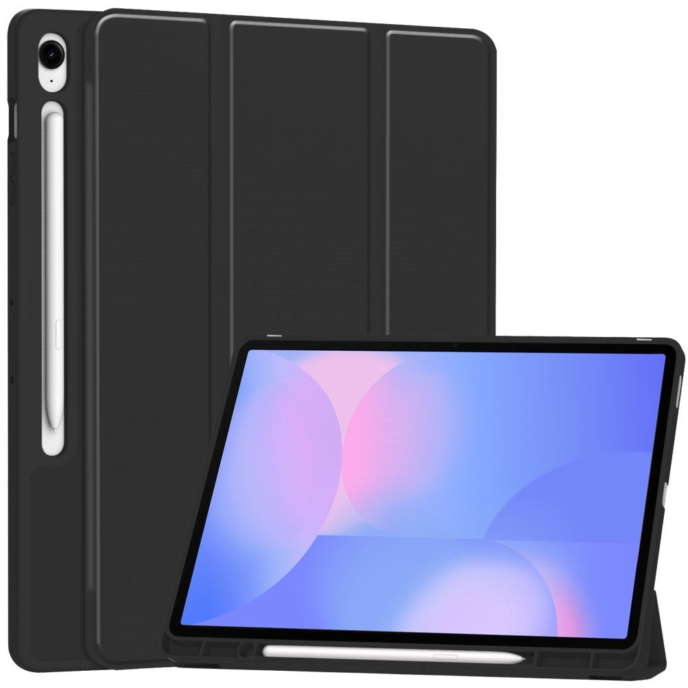 EIDERWOOD Samsung Galaxy Tab S10 FE+ (Plus) Tri-Fold Kunstlæder Tablet Cover m. Stylus Pen Holder - Sort
