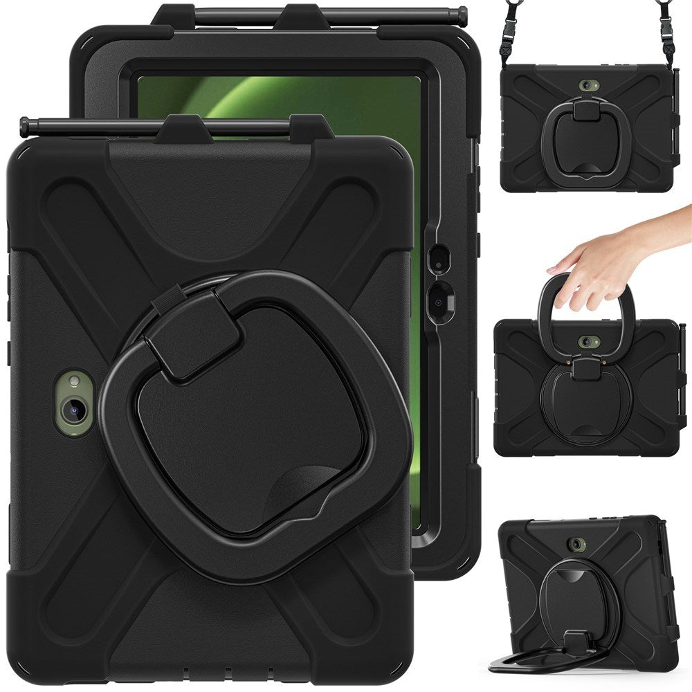 Samsung Galaxy Tab Active5 Pro / Active4 Pro EIDERWOOD Plast Børne Cover m. Kickstand & Strop - Sort