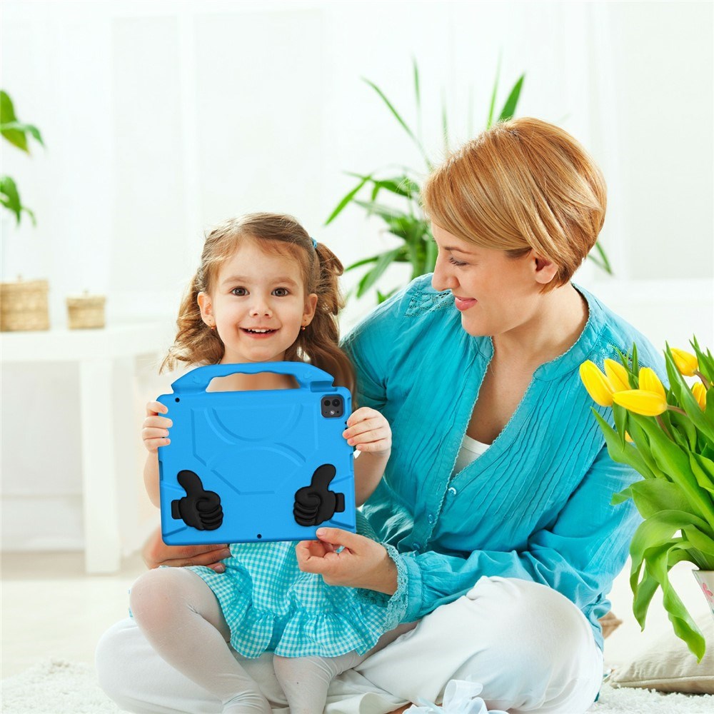 iPad Pro 12.9" (2022 / 2021 / 2020 / 2018) / Air 13" (2025 / 2024) / Pro 13" (2025 / 2024) - EIDERWOOD Børne Cover m. Thumb Kickstand - Blå