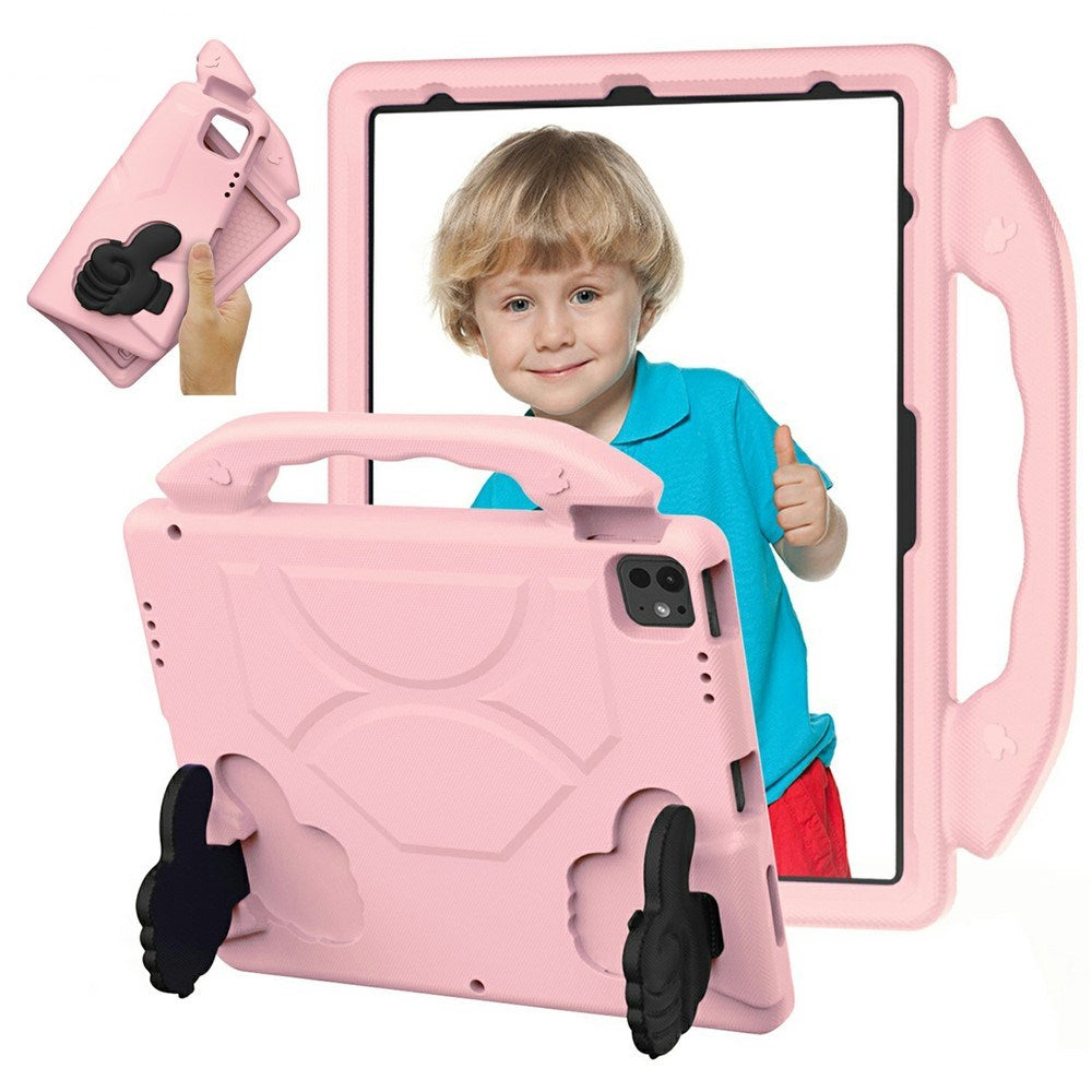 iPad Pro 12.9" (2022 / 2021 / 2020 / 2018) / Air 13" (2025 / 2024) / Pro 13" (2025 / 2024) - EIDERWOOD Børne Cover m. Thumb Kickstand - Lyserød