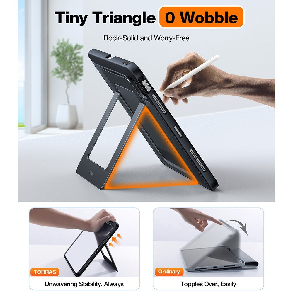 TORRAS iPad Air 11" (2025 / 2024) / Air (2022 / 2020) Tablet Cover m. Kickstand og Apple Pencil Holder - Gennemsigtig / Sort