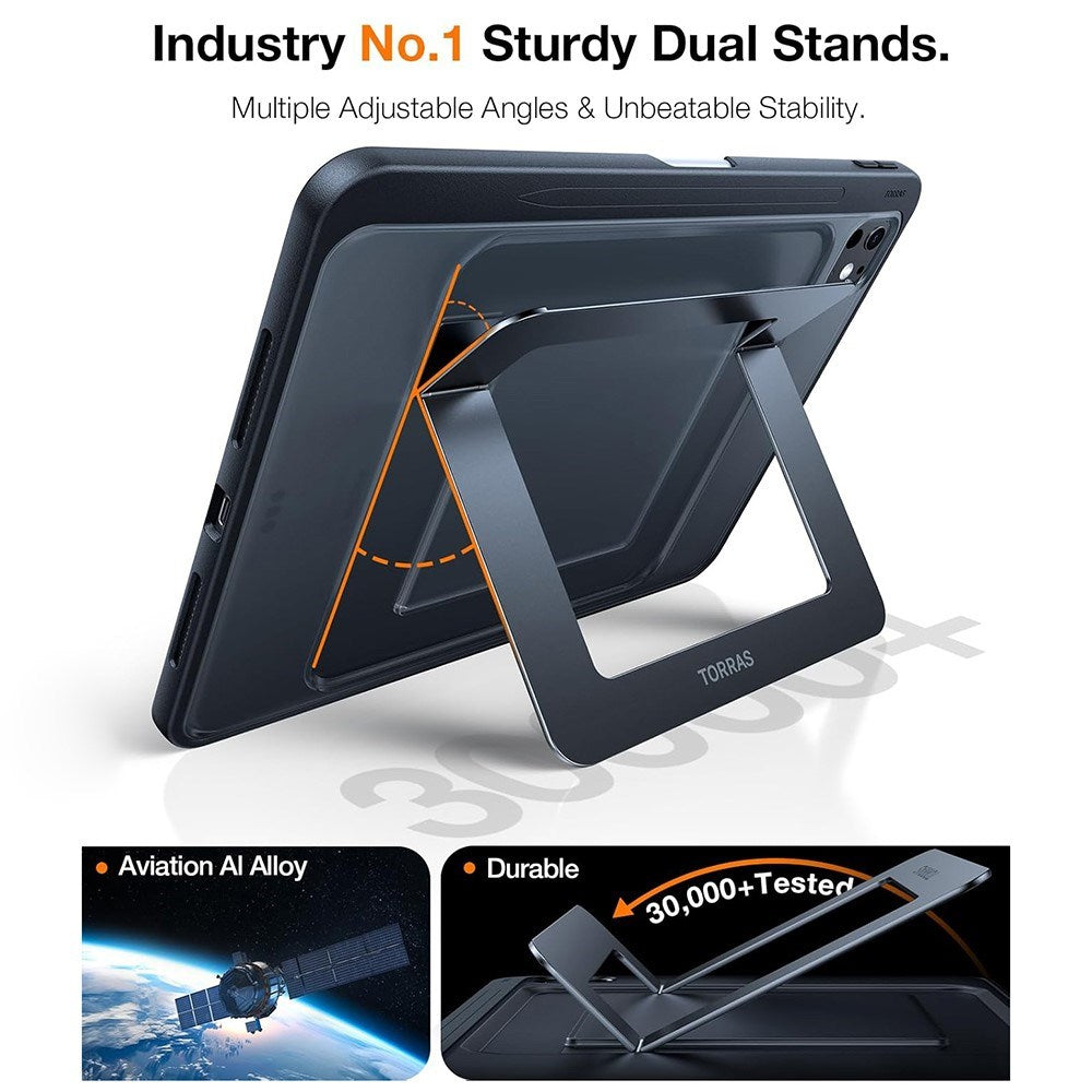 TORRAS iPad Pro 13" (2024) Cover m. Kickstand & Apple Pencil Holder - Gennemsigtig / Sort