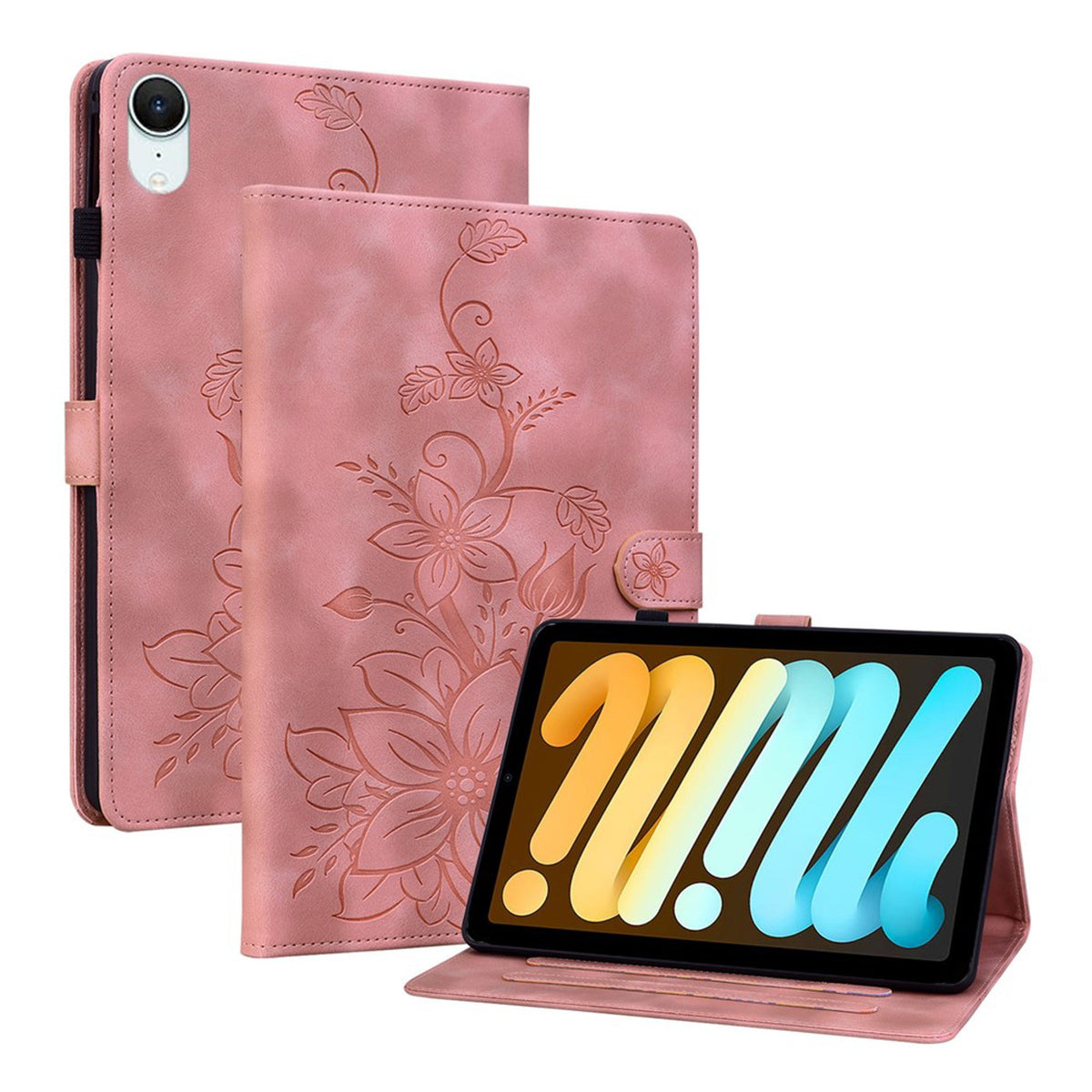 iPad Mini (2026) 8. Gen. EIDERWOOD Kunstlæder Flip Cover - Blomster Tekstureret - Lyserød