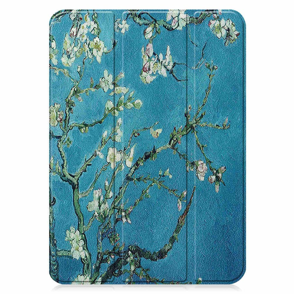 iPad 11" (2025) / iPad 10,9" (2024/2022) Leather Flip Cover m. Tri-fold stativ - hvite blomster