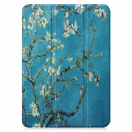 iPad 11" (2025) / iPad 10,9" (2024/2022) Leather Flip Cover m. Tri-fold stativ - hvite blomster