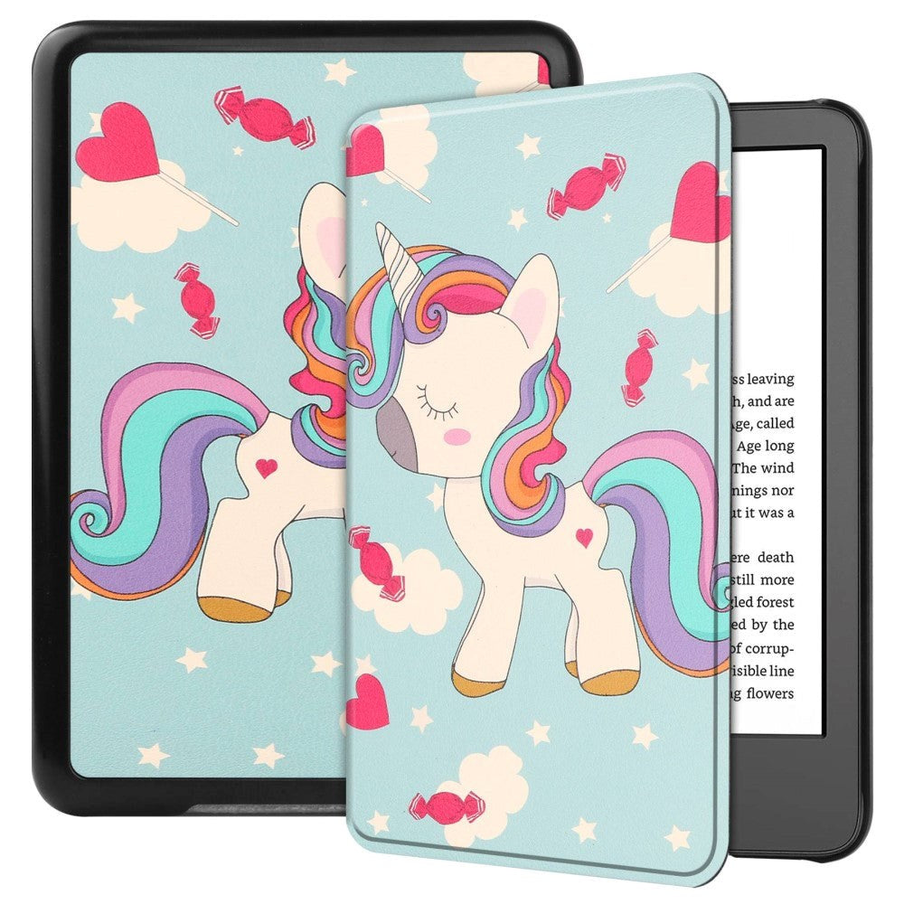 Amazon Kindle 11. generasjon (2022) Faux Leather Flip Cover m. Søvnfunksjon - Unicorn