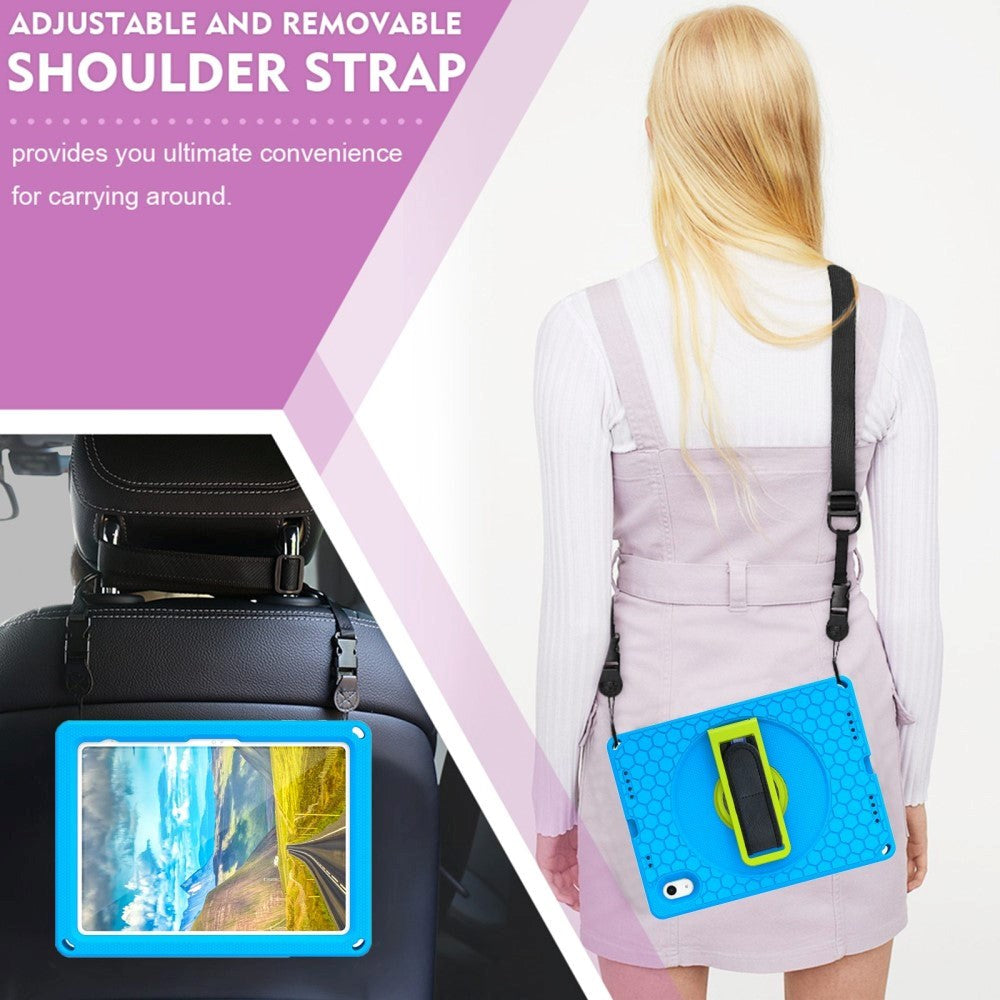 iPad 11" (2025) / iPad 10,9" (2024/2022) EVA-skumbakdeksel m. Stativ, håndholder &amp; skulderstropp - blå