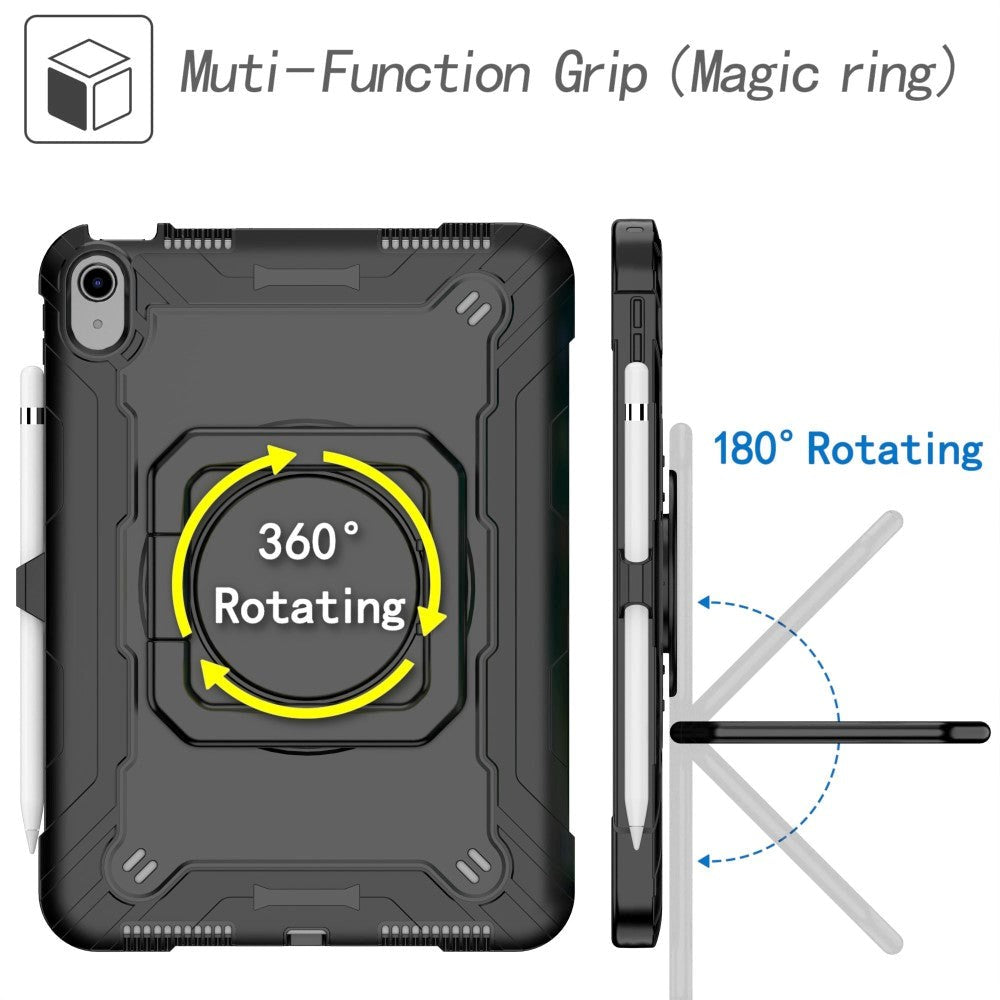 iPad 11" (2025) / iPad 10,9" (2024/2022) Tøft silikondeksel m. 360 graders stativ og bærestropp - svart