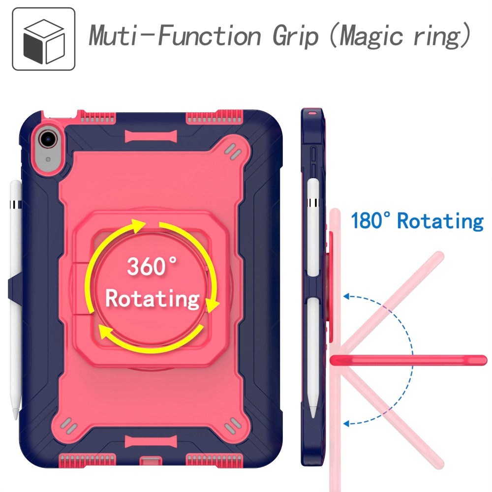 iPad 11" (2025) / iPad 10,9" (2024/2022) Tøft silikondeksel m. 360 graders fot &amp; bærestropp - rosa / blå